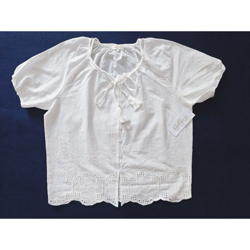 White Embroidered Peasant Top (Short Sleeve) White Embroidered Peasant Top (Short Sleeve)