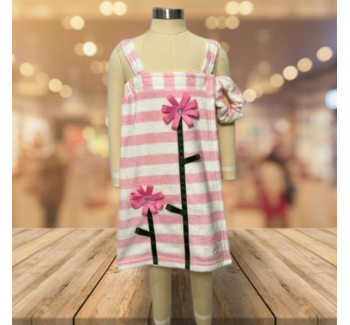 Women Bath/Shower Wrap Towel Dress White and Pink